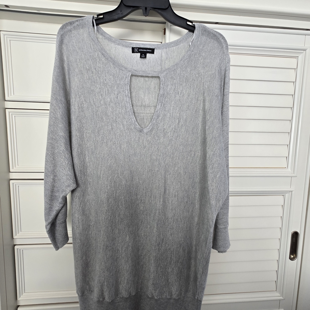 Gray Knit Sweater with Keyhole Detail
